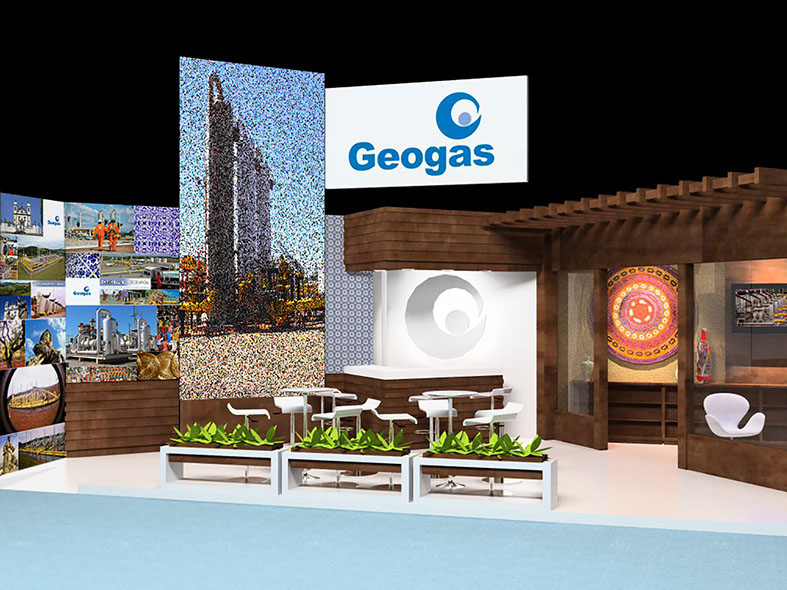 Ambiente do estande da Geogas na feira Oil & Gas 2014. Design de Fabiana Prado.